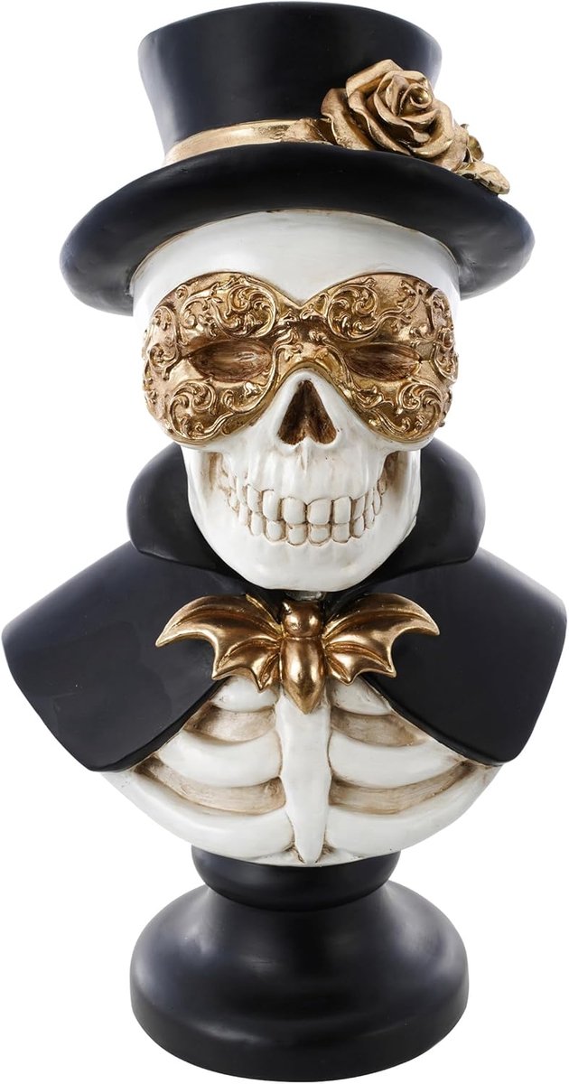 - Skeletbuste XXL, Venetiaans decoratiefiguur, Halloween | Figuur van kunsthars in Venetiaanse stijl, Halloween-decoratie voor tafel, dressoir en etalage