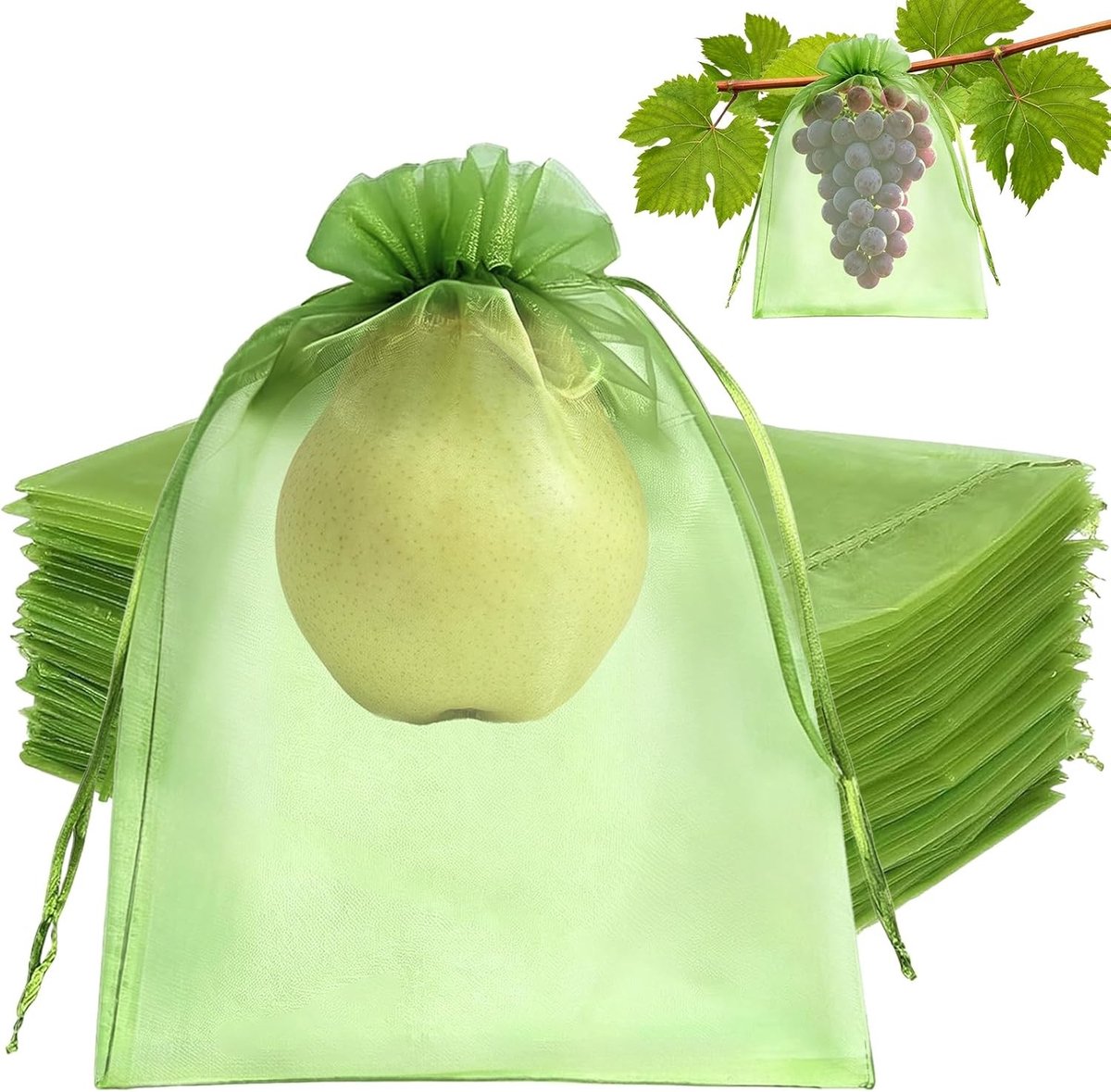 Druivenbeschermzakken voor fruit, 50 stuks, 17 x 23 cm, groene netzakken tegen vogels en insecten, ideaal voor tuin en moestuin