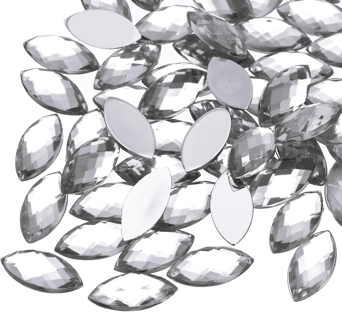 100 stuks acryl paardenoog-edelstenen, 4 x 8 mm, platte achterkant, kunststrassteentjes voor doe-het-zelf knutselen, kralen, bruiloft, gezichtsbeschildering, sieraden maken, wit