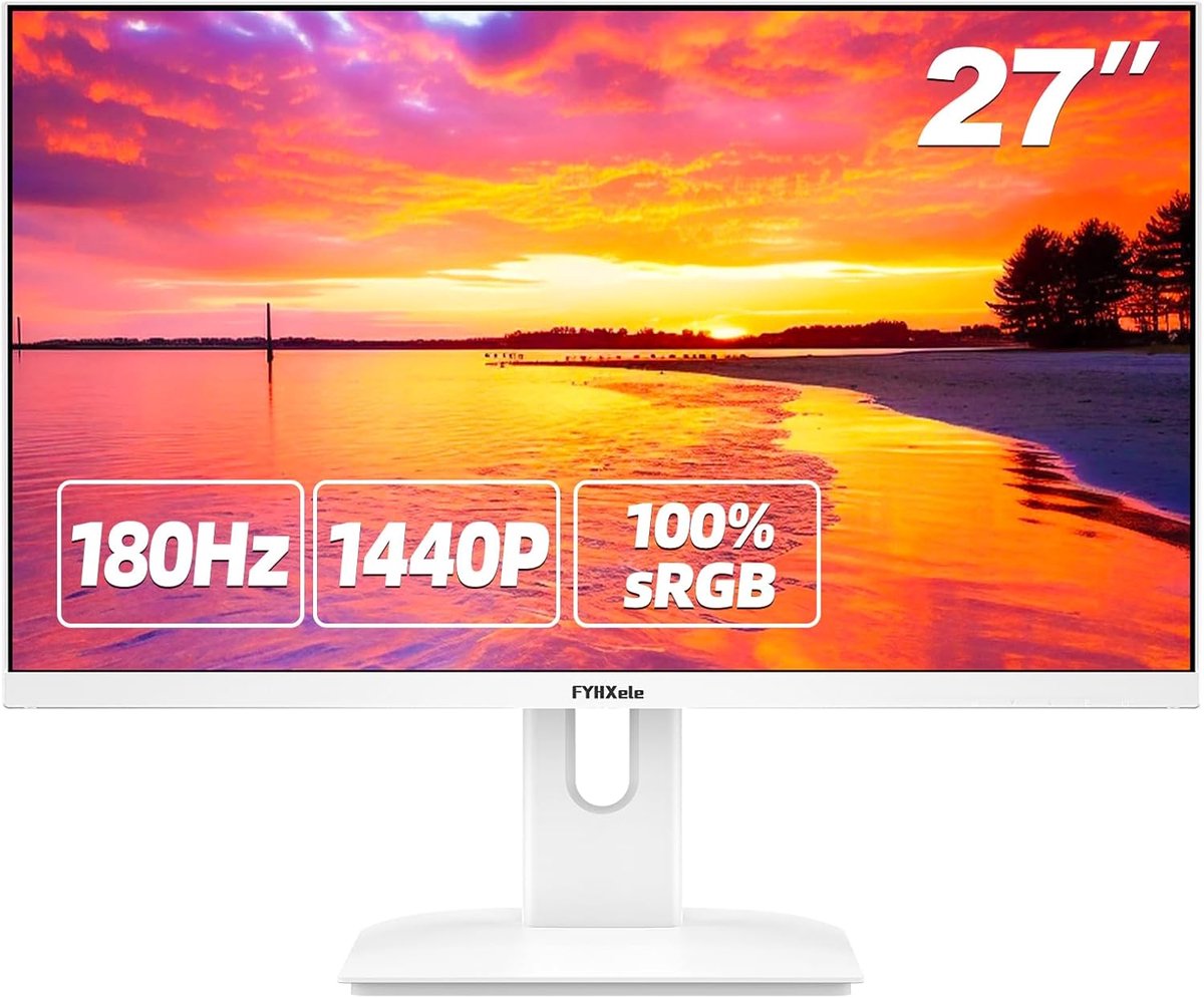 SnelShoppen - 27-Inch 2K QHD Gaming Monitor 180Hz IPS 1ms MPRT Wit PC Monitor met AMD FreeSync Premium, DisplayPort, HDMI en VESA Bevestiging