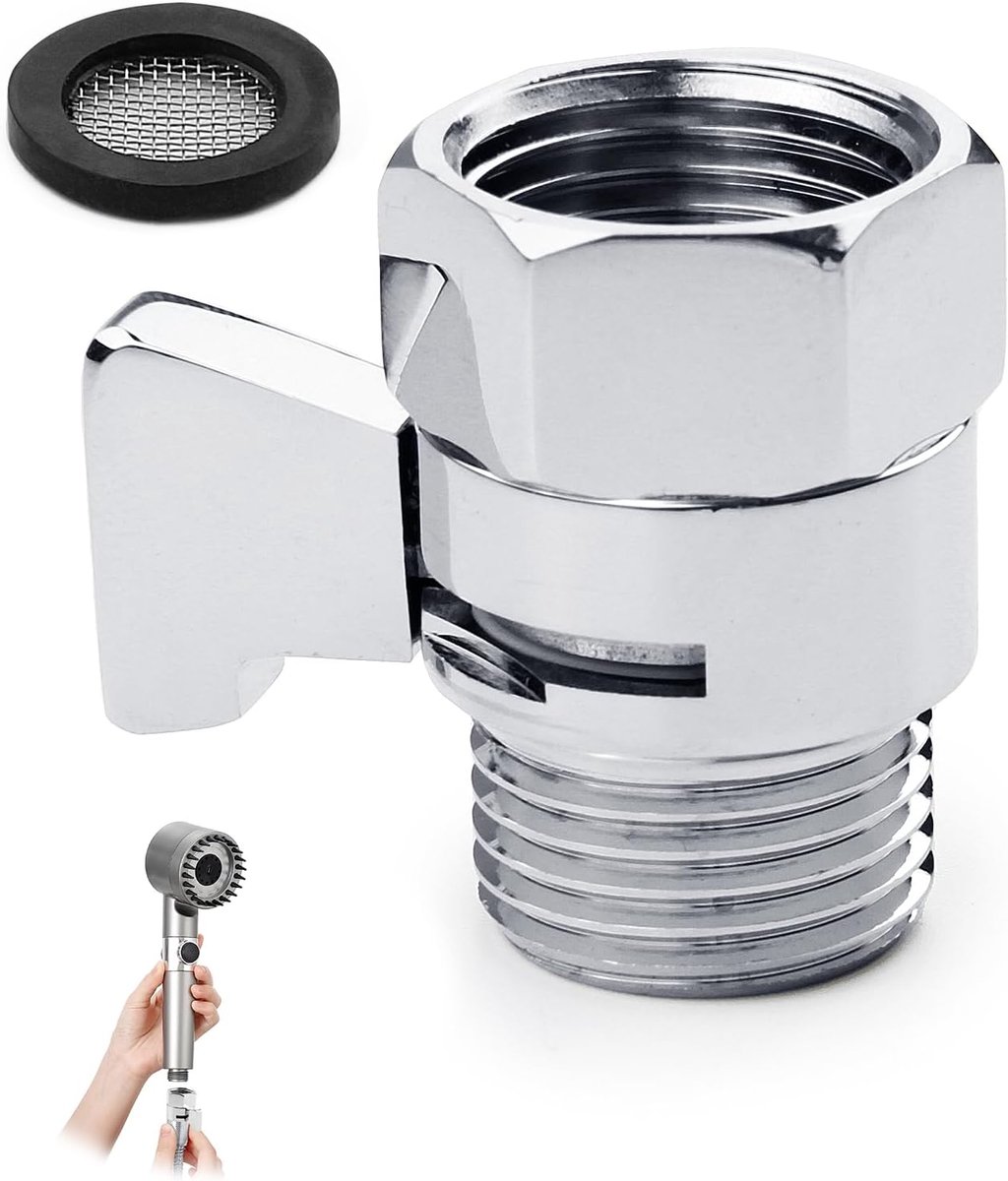 Douchekop, afsluitventiel, hoekventiel, waterafsluitventiel, 1/2 inch, messing, reserveonderdeel G 1/2 gepolijst, chroom, voor douchekoppen, handdouches, douche-armen