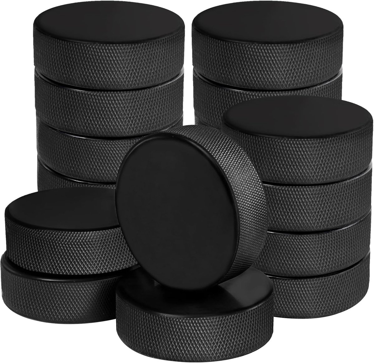 Pucks met 3 herbruikbare gaaszakken, officiële regeling, diameter 7,6 cm, dikte 1 cm, 170 g, zwart