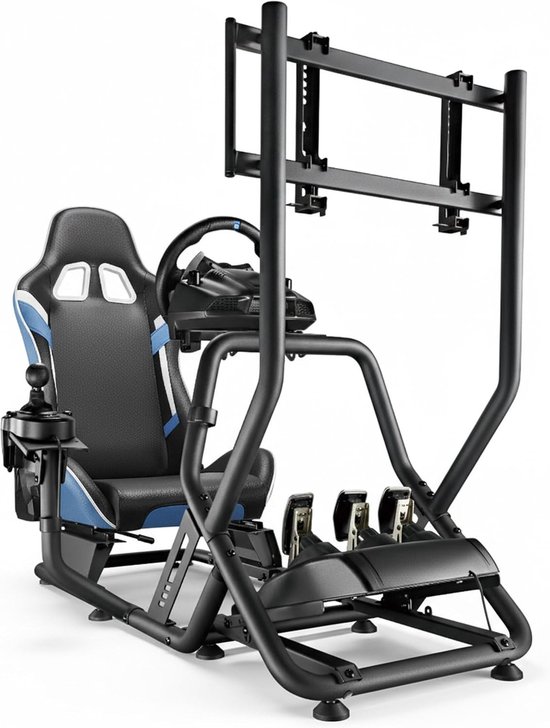 Racestoel Cockpitsimulator - Blauw Kunstleer - Volledig Verstelbaar - Met Monitorhouder - Voor Sim Racing — afbeelding 4