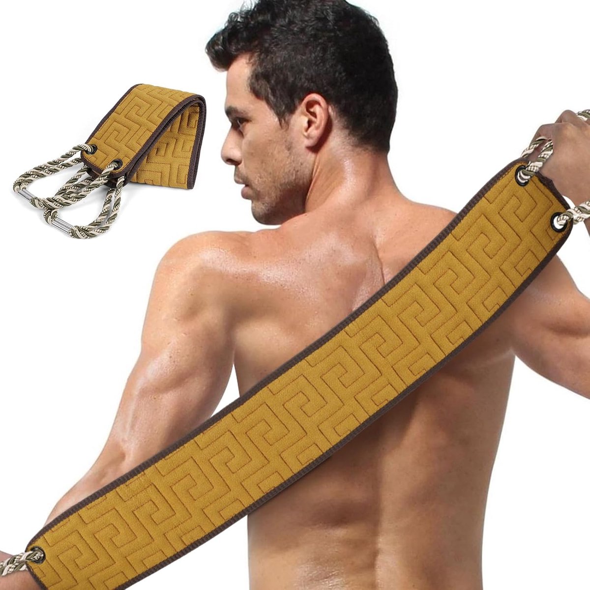 Exfoliërende Ruggenscrubber voor Douche, 37 Inch Rugwasser met Handgrepen, Zachte Douche Bad Scrub voor Vrouwen en Mannen, Dubbelzijdig Gebruik Exfoliërende Washand Bad Tool om Uw Lichaam