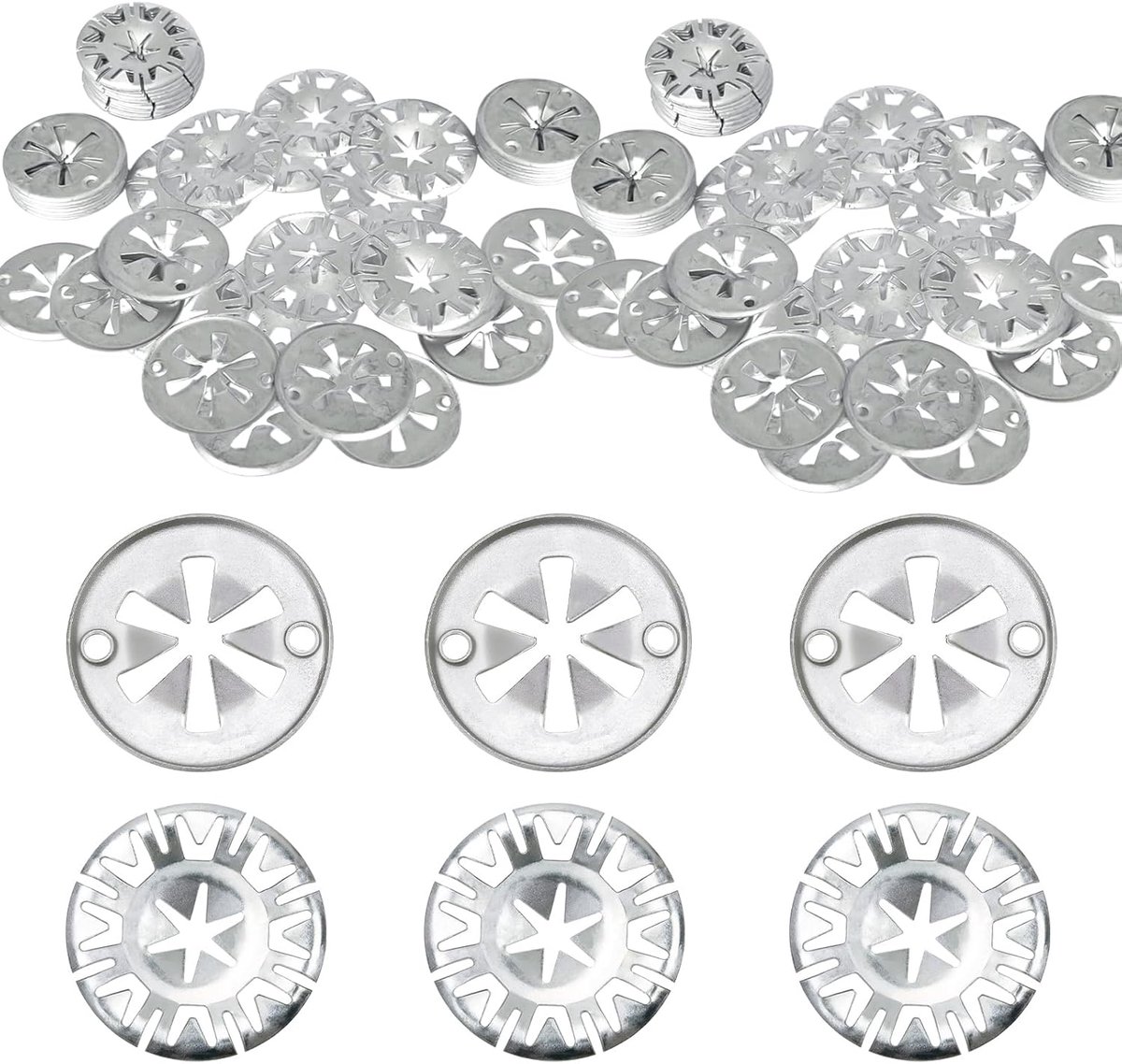 Warmtebeschermplaat-reparatieset, 30 mm, roestvrijstalen klemschijven, 2 varianten, zilverkleurige hitteschild-reparatieset, voor bevestiging van autothermoplaten, 100 stuks
