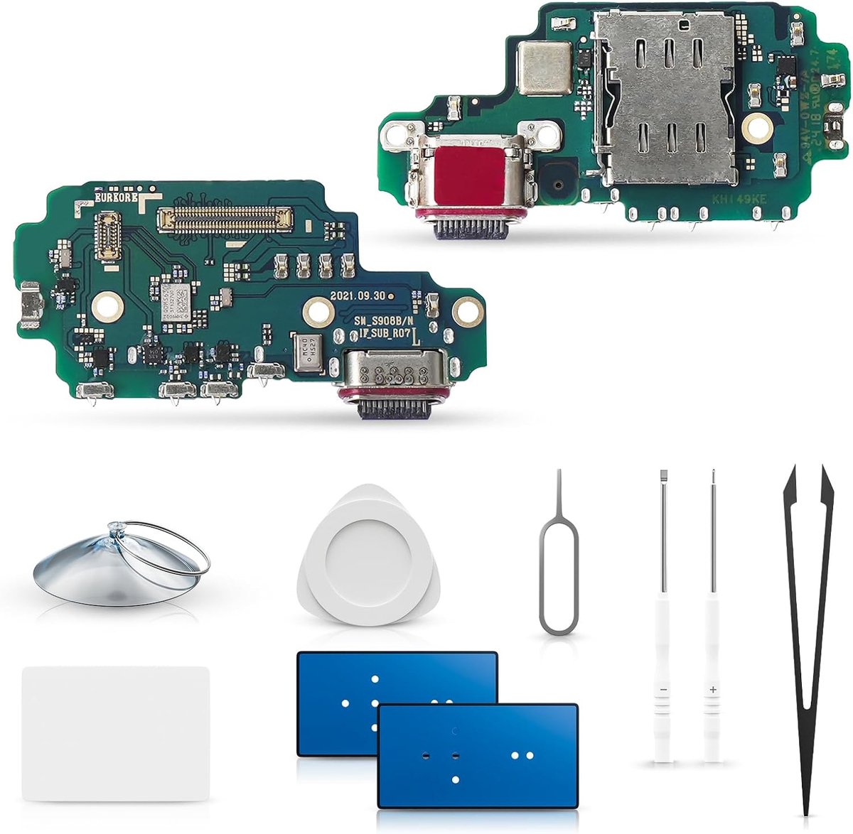 oplaadaansluiting (vervangend) voor Samsung Galaxy S22 Ultra | Oplaadaansluiting (Dock Connector) met microfoon, opladerreparatie en reparatieset met gereedschap.