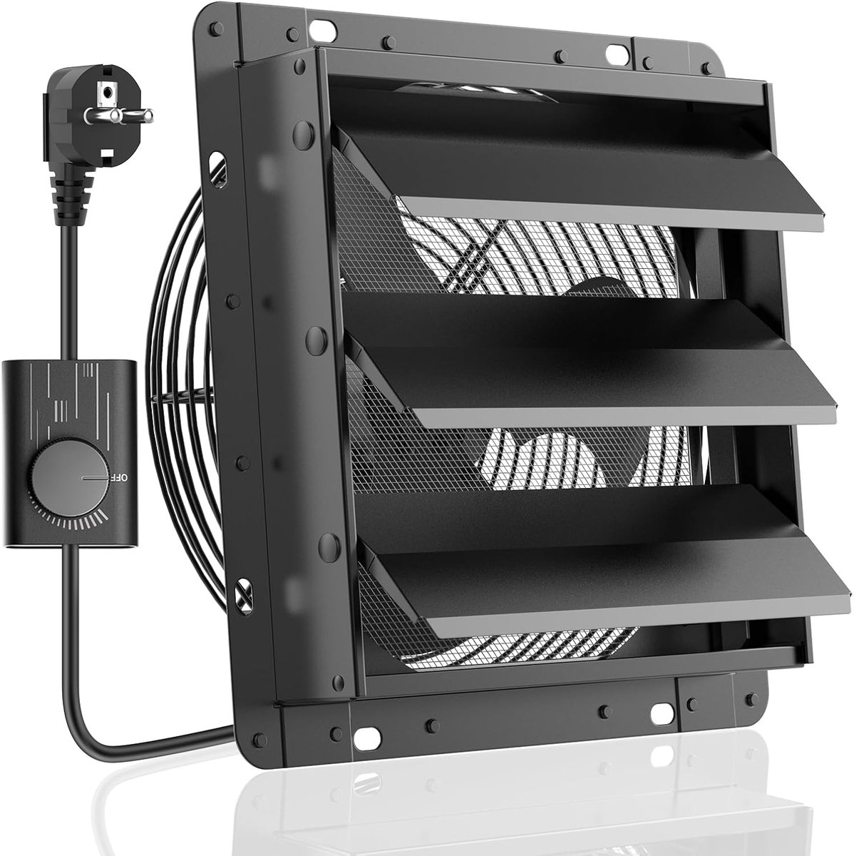 Power Afvoerventilator 250mm met Toerentalregelaar Industriële Wandventilator 1100m³/h Regelbaar met Gaaszeef Aluminium Raamventilator met EU-stekker voor Kelder, Garage, Keuken,