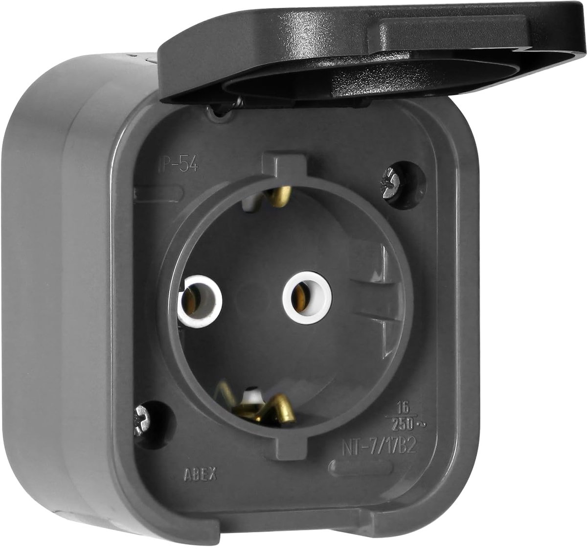 Enkelwandcontactdoos - Spatwaterdicht IP54 - Grijs-Zwart - Ideaal voor buitengebruik - ShopVlot