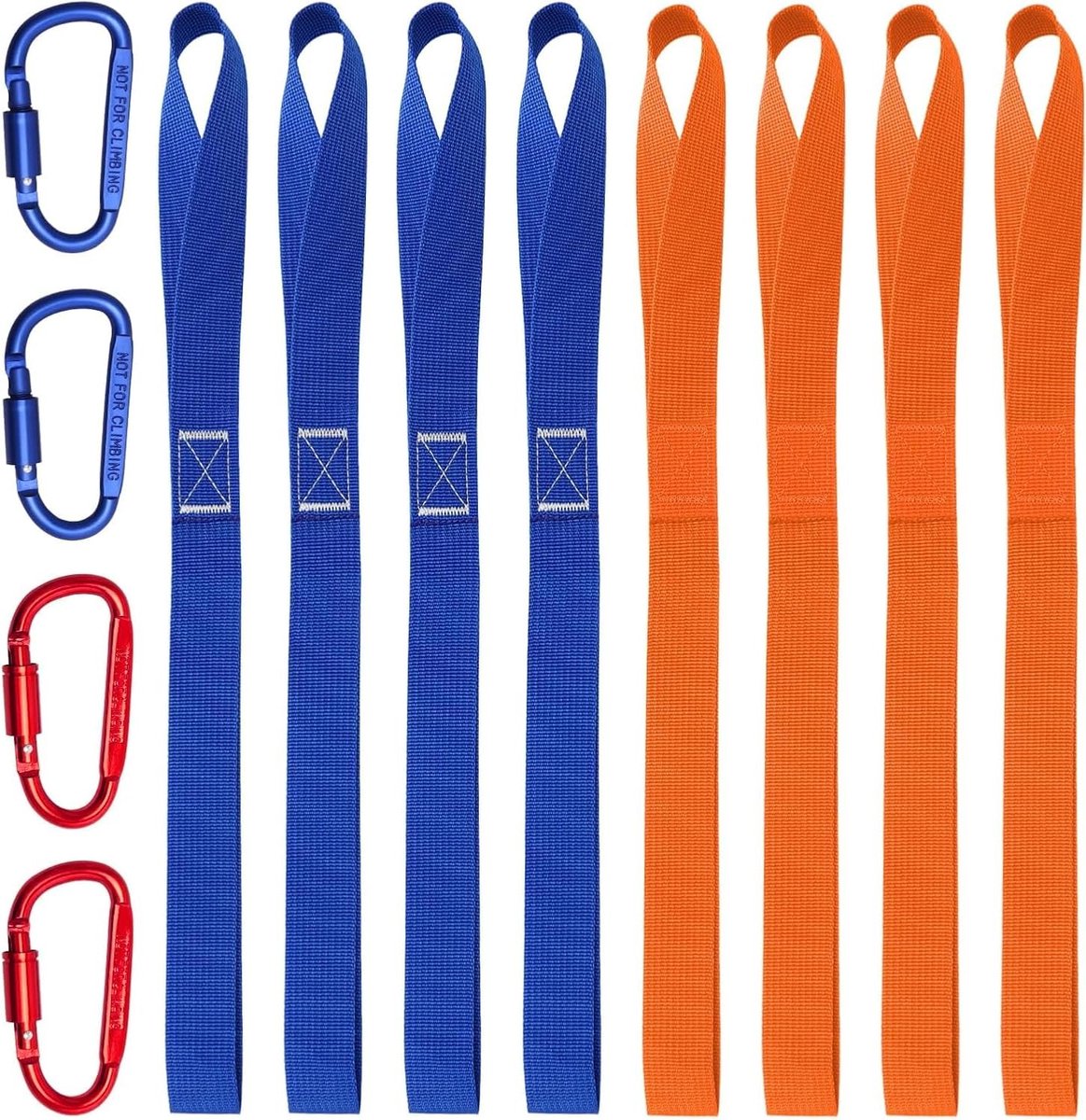 2 stuks karabijnhaken en 4 stuks nylon riemlussen - zwaar belastbare 1000 kg draagvermogen, riemen met schroefvergrendelingsclips voor motorfiets, camping, auto, outdoor uitrusting beveiligen