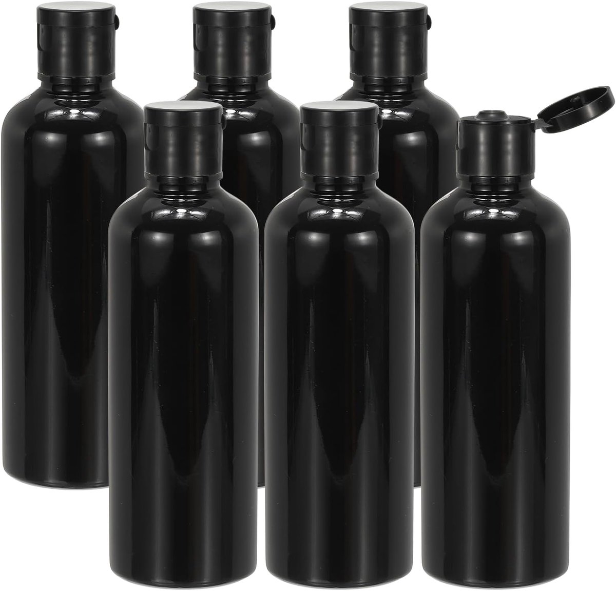 Reisflessen met klepdop, 6 stuks 100 ml lekvrije hervulbare lege dispensercontainer knijpfles voor shampoo, toiletartikelen, lotion, crème, zwart