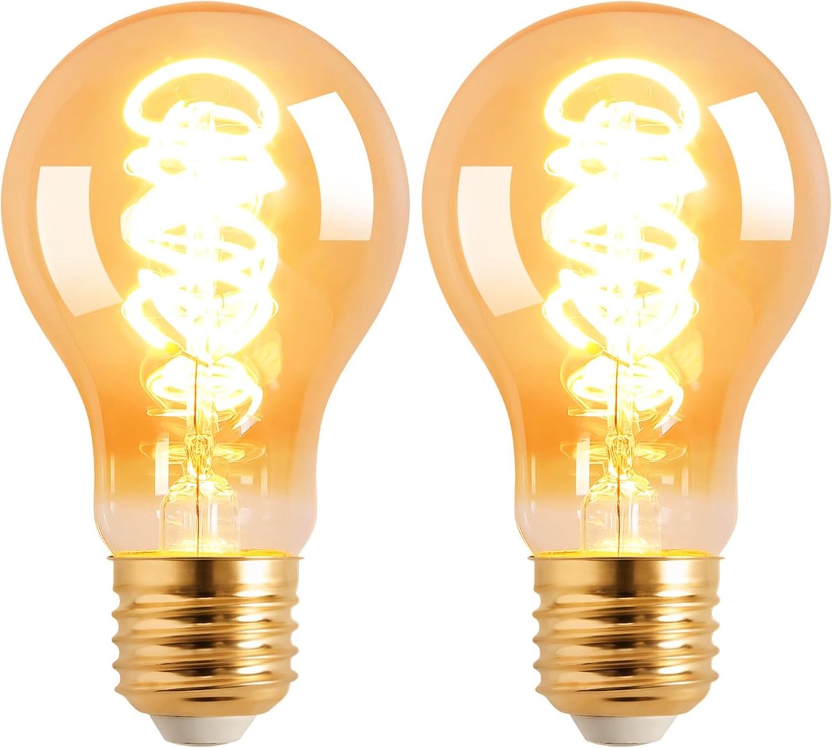 2 Stuks Dimbare Vintage LED Lampen E27, A60, 4W, 220-240V, Warmwit licht 2700K, Amberkleurig glas, Spiraalfilament, Decoratieve Lampen