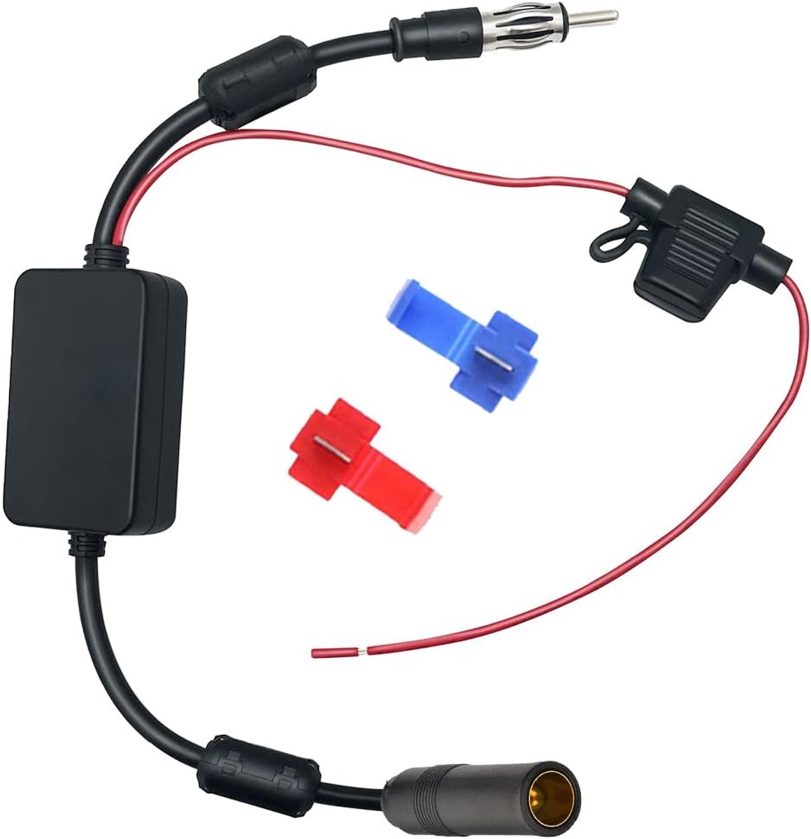 FM/AM DAB DAB+ Auto Antenne Signaalversterker DIN Female naar DIN Male Adapter 12V Digitale Radio Antenne Splitter Antenneversterker met Magnetische Ring voor Audio Stereo Digitale Autoradio