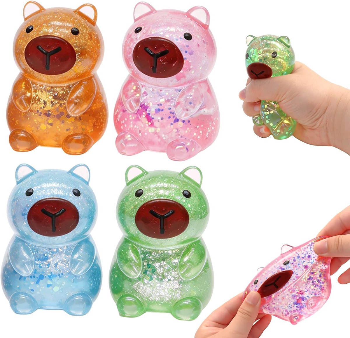 4 Capybara antistressspeeltjes, knijpspeeltjes, stressknijpspeeltjes, Capybara squishy stressballen, antistressballen voor volwassenen, squishy ballen voor verjaardagsfeestjes