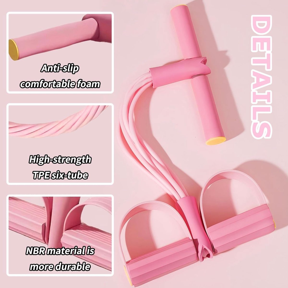 multifunctioneel spantouw met rugtrainer en fitnessbanden, sit-up-trainingsapparatuur, 6 tubes elastisch trektouw, sporttoestellen thuis voor het trainen van taille, benen en buik