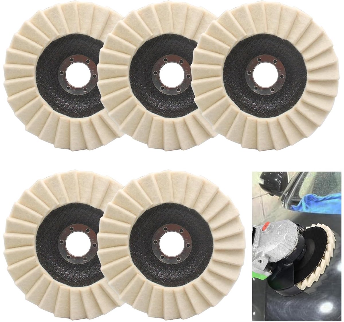 5 stuks, 125 mm x 22 mm, vilten polijstschijf, vilt, glans, polijstschijf voor polijstopzetstuk, haakse slijper, wolvilt polijstschijven voor het slijpen en polijsten van lak, hout