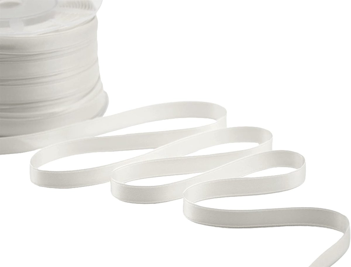 - Dubbel satijnen lint, Italiaanse stof - natuurlijk wit, 10 mm x 25 m