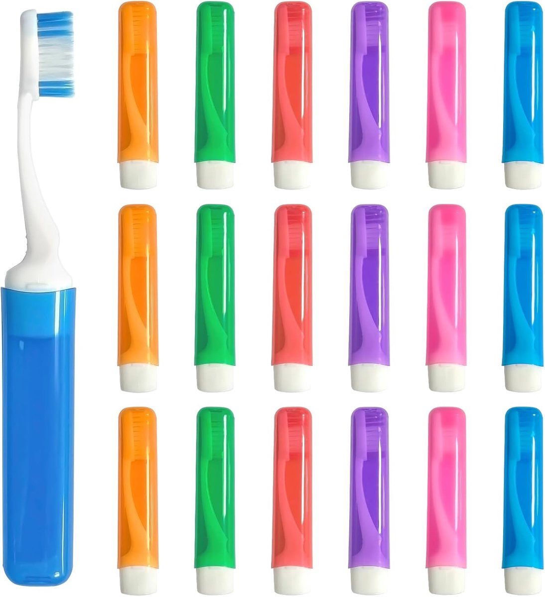18 stuks reistandenborstelset, individueel verpakte draagbare tandenborstel met hoezen, mini opvouwbare reismaat tandenborstel voor thuis, hotel, camping, wandelen (6 kleuren)