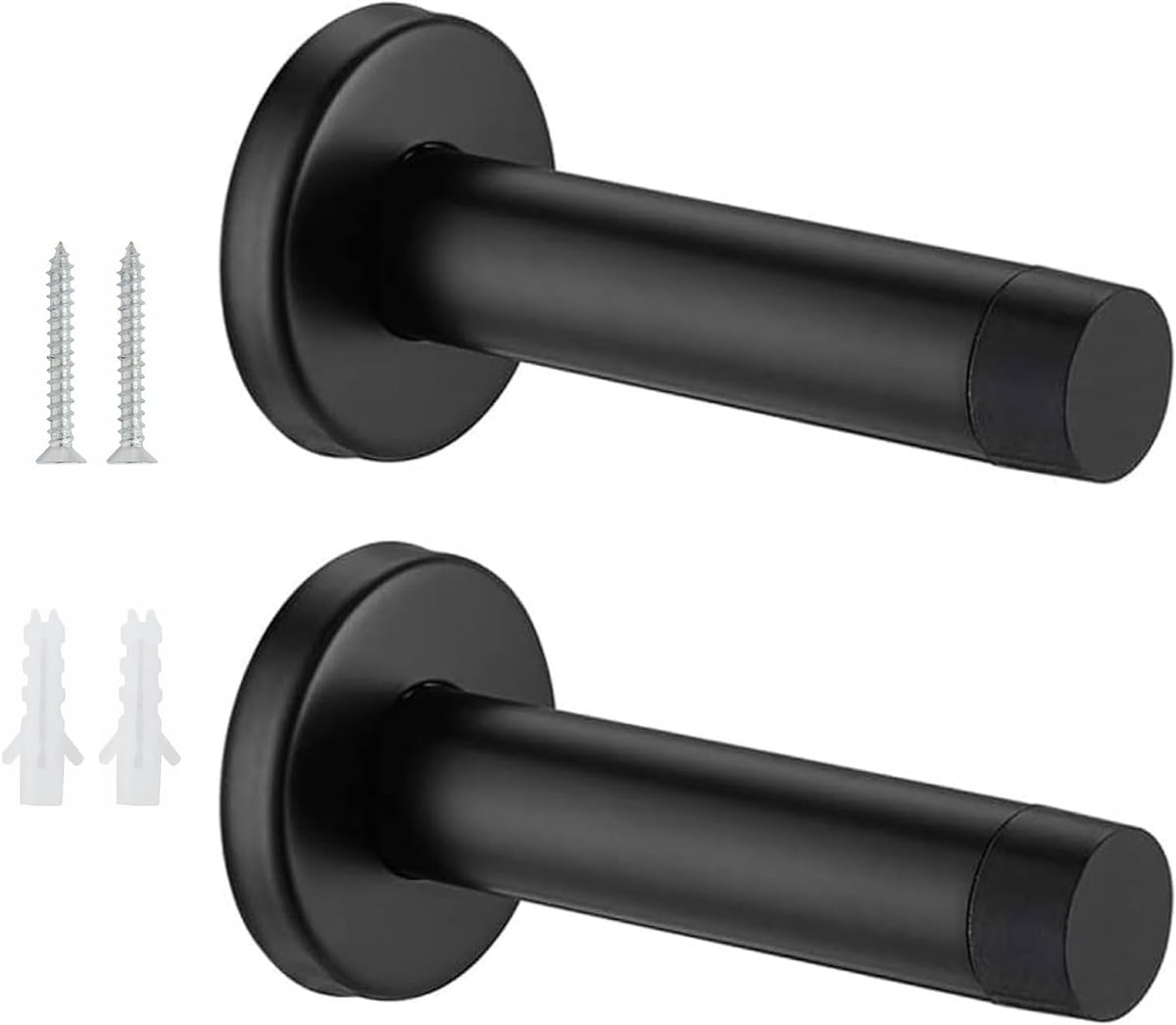 SnelShoppen - Heavy Duty Deurstopper 2 Stuks Mat Zwart Wandmontage, Stijlvolle RVS Deurstoppers voor Wand- en Plintbescherming, Geluiddempende Deursto