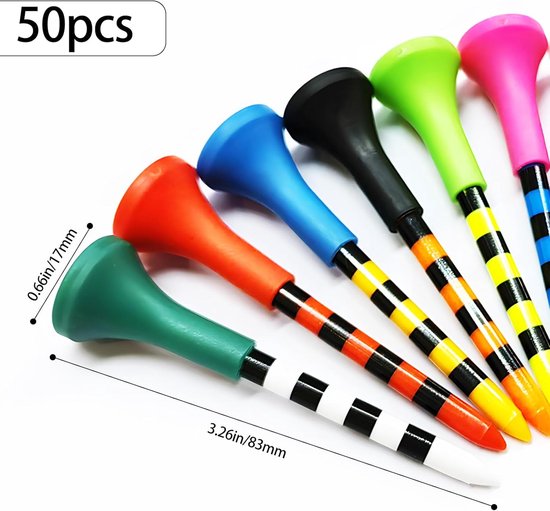 Set van 50 Duurzame Golf Tees in Meerdere Kleuren, 83 mm, Ideaal voor Training en Wedstrijden, Inclusief Rubber Kussentjes — afbeelding 3