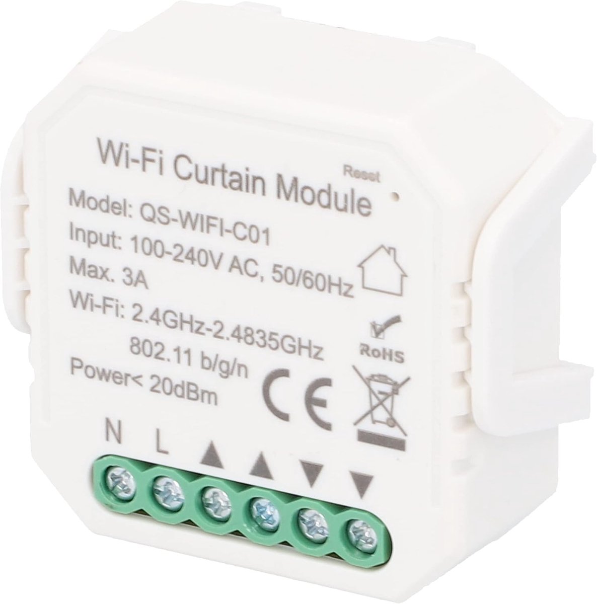 Wifi-jaloezie module inbouw met gratis voor smartphone en spraak- en app-bediening, wit, 220-240 V, 3 A, 2,4 GHz, 46 x 46 x 18 mm