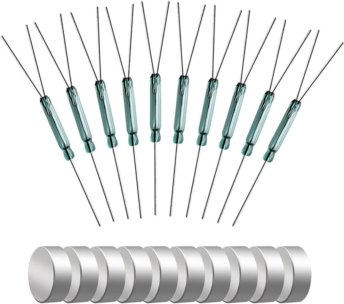 10stuks 4W 3pins Glazen Reedcontact Reedschakelaar Sluiter N/O N/C SPDT, Magnetische Inductieschakelaar (2.5mm x 14mm) + 10 stuks Magneetstukken