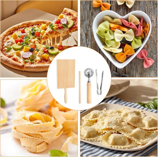 Houten plankenset met deegsnijder, spätzleplank met schraper, pastameplank en ravioli roller voor zelfgemaakte pasta, accessoires voor keuken en doe-het-zelf pasta zelf maken van houten — afbeelding 5