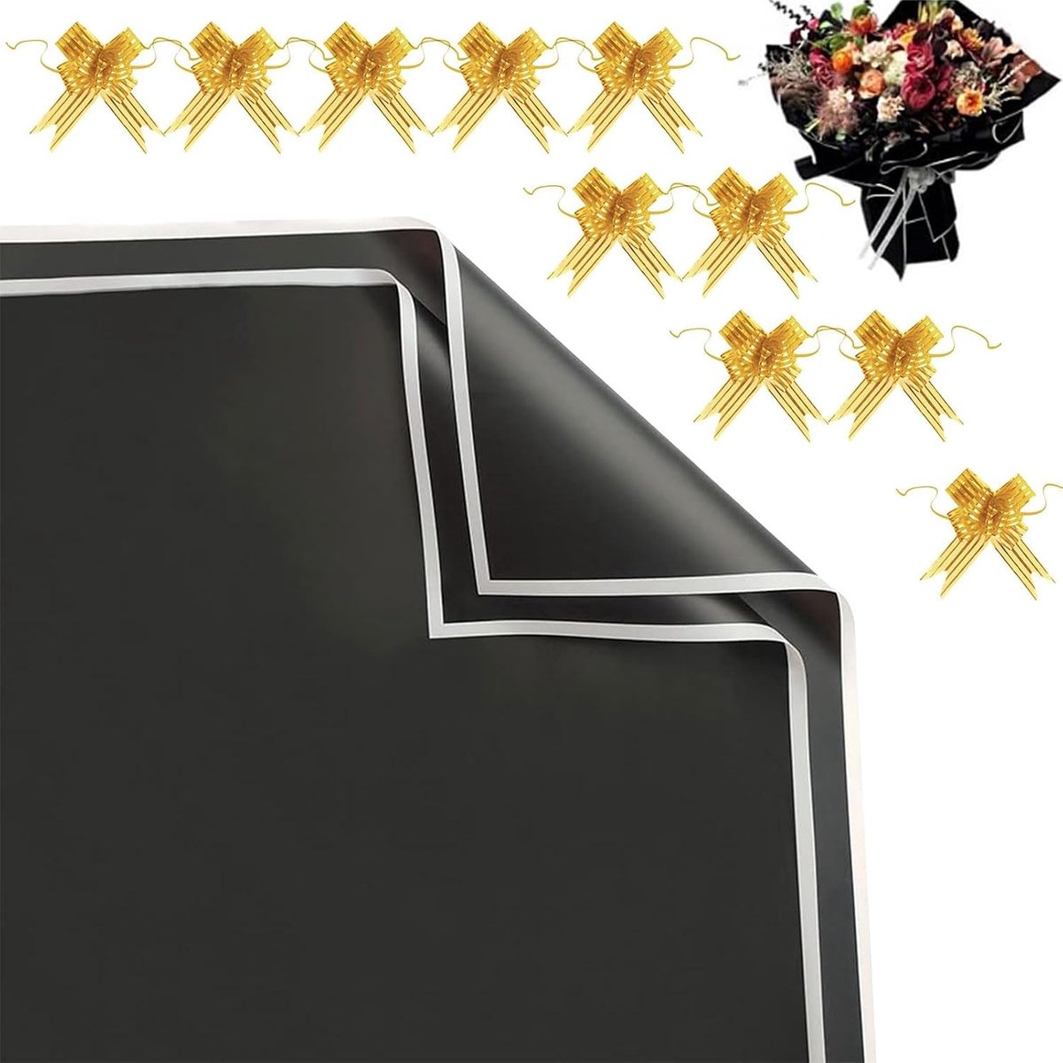 SnelShoppen - 20 Vellen Zwart Waterproof Cadeaupapier met Tape voor Bloemen, Gift Wrapping en Knutselen, 58x58cm, Perfect voor Feesten en Speciale Gel