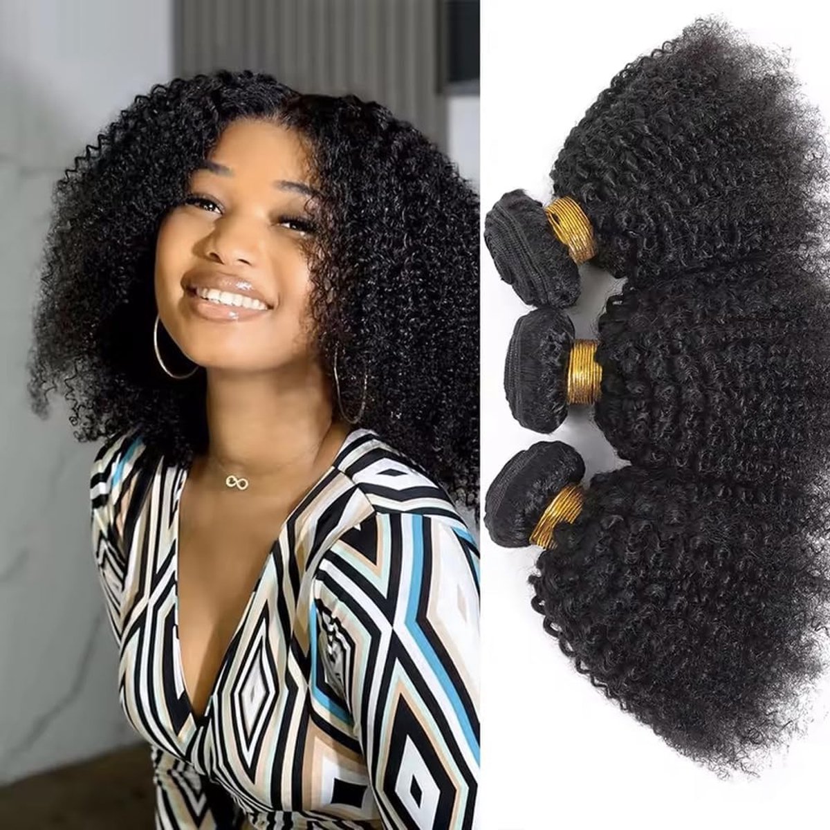 Afro Kinky Curly Bundles Human Hair 4B 4C Afro Kinky Bulk Human Hair Bundles 12 12 12 Inch Unprocessed Brazilian Remy Virgin Hair Curly Weave Hair Bundle for Women Natural Black Color 300g