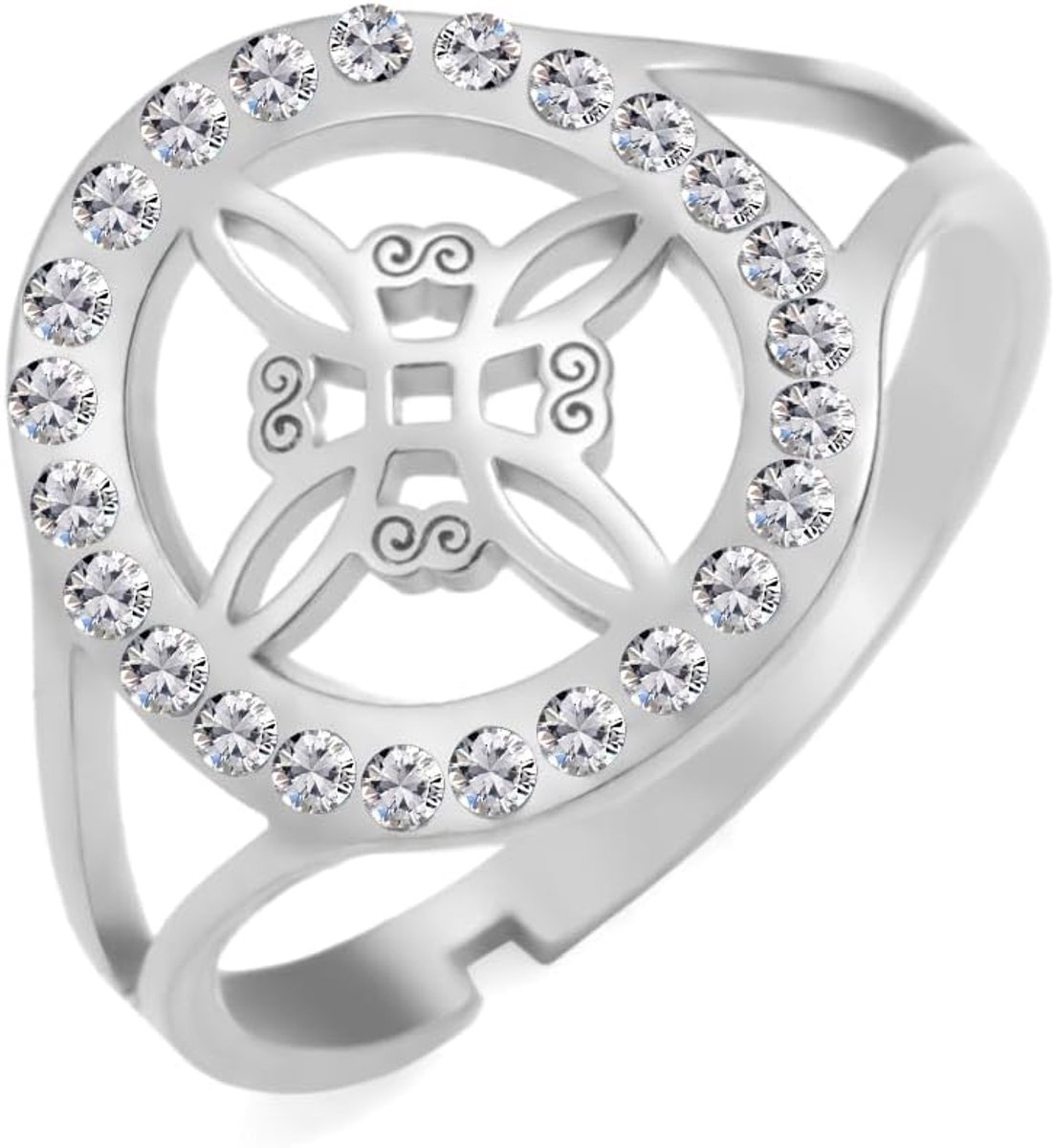 Heksenknoopring voor vrouwen, ring, Keltische knoop, heks, roestvrij staal, instelbare open vingerringen, heldere zirkoon heks, amulet sieraden