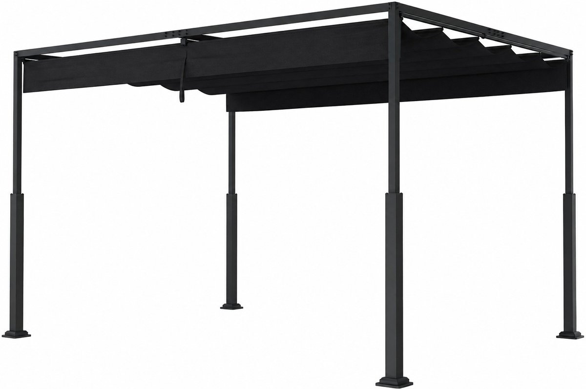 Pergola 3x4 m – Waterdichte Tuinpergola met Schuifdak – Stalen Frame – Zonwering voor Tuin, Terras & Patio