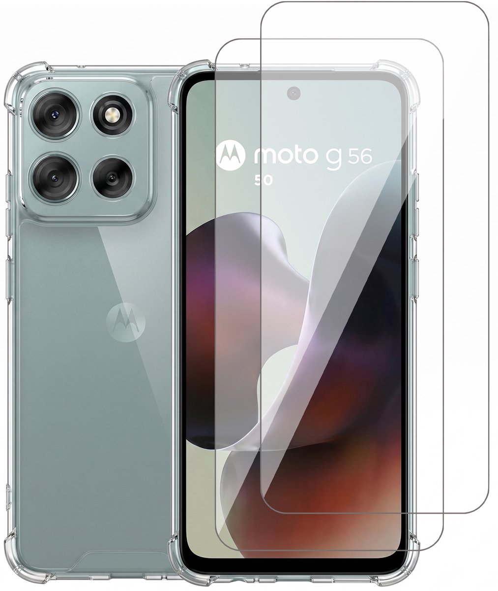 Hoesje geschikt voor Motorola Moto G56 – CrystalClear Back Cover – Schokbestendig – 2 Stuks Screenprotector Glas