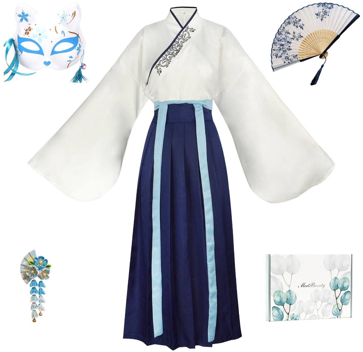 Omgoods - Plus Size Chinese Hanfu Kostuum met Masker voor Cosplay