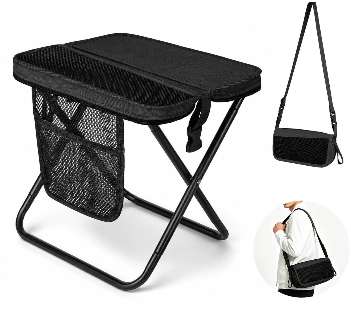 Omgoods - Opvouwbare Klapstoel met Opbergtas - Compacte Kruk voor Reizen en Tuin