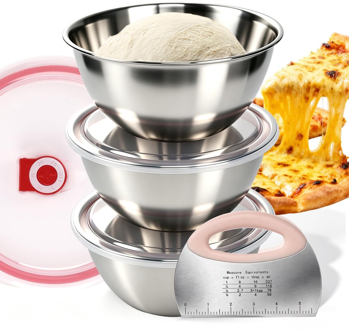 Omgoods - Roestvrijstalen Deegcontainer Set voor Pizza en Brood