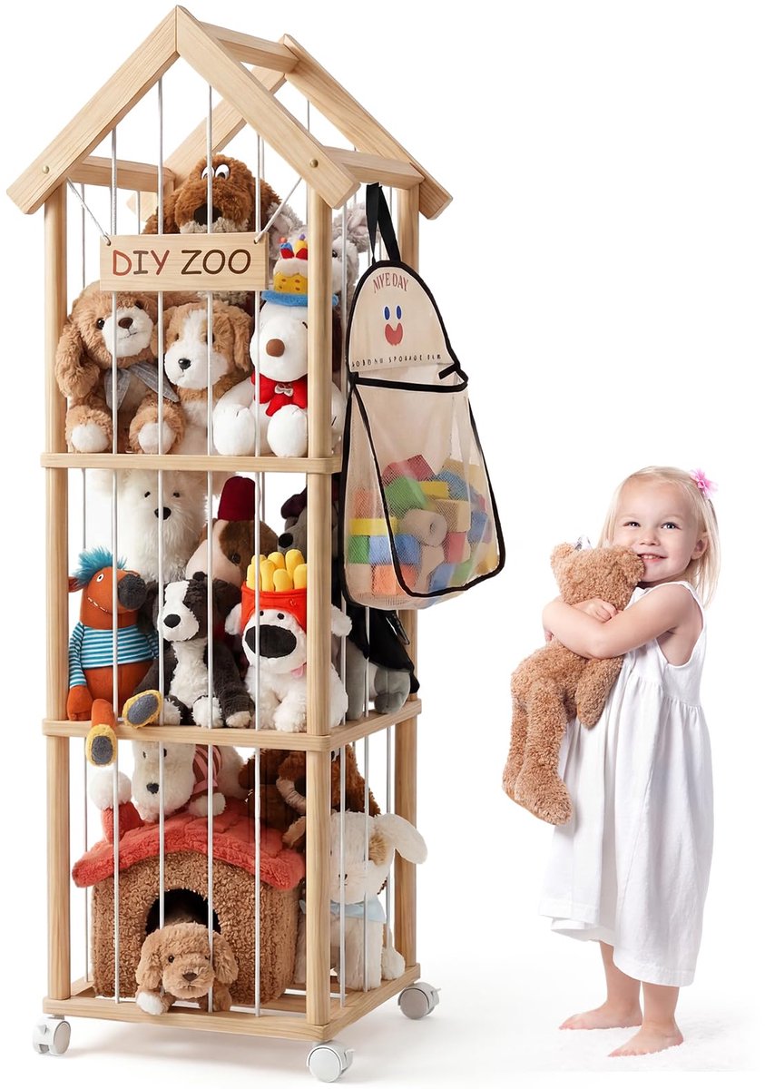 Omgoods- Opbergorganizer 138 x 41 x 41 cm - Houten speelgoed opbergbox - 360° zwenkwielen - Veiligheidsontwerp - Afgeronde randen - Flexibele opbergoplossing - Speelgoedopbergbox