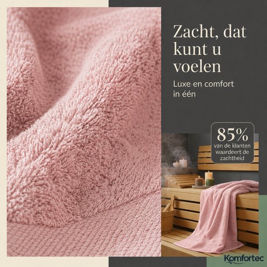 Ensemble de serviettes Komfortec – Set de 8 - 4 serviettes 50x100 cm et 4 draps de bain 70x140 cm - 100 % Katoen - Anthracite et rose