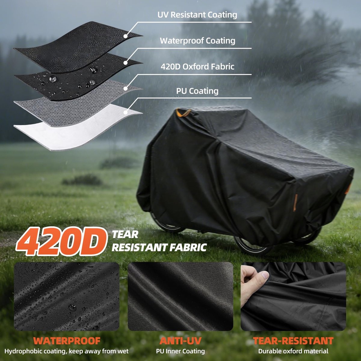 Omgoods - Waterdichte Lastenfiets Cover van 420D Oxford, 220 x 100 x 110 cm