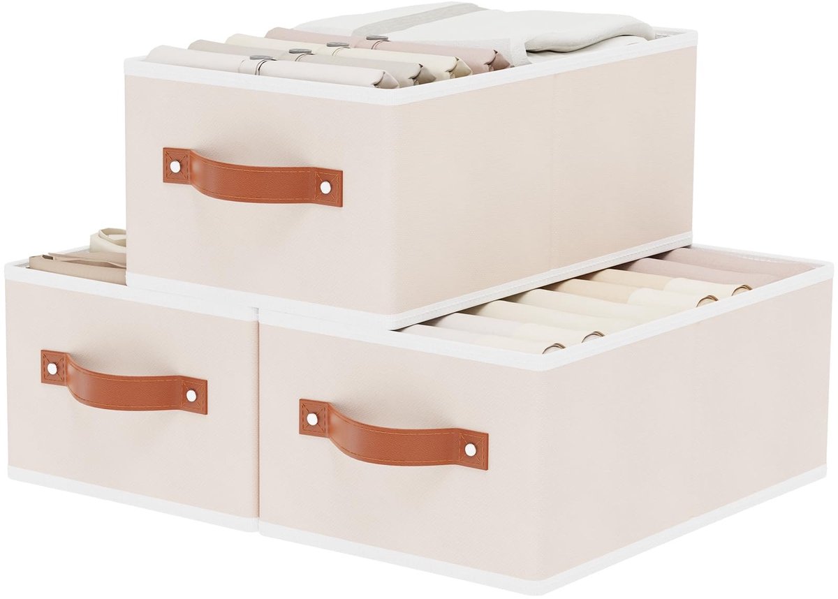 Omgoods - Vouwbare Opbergmanden Set van 3 - Beige Organizers voor Kasten en Badkamers