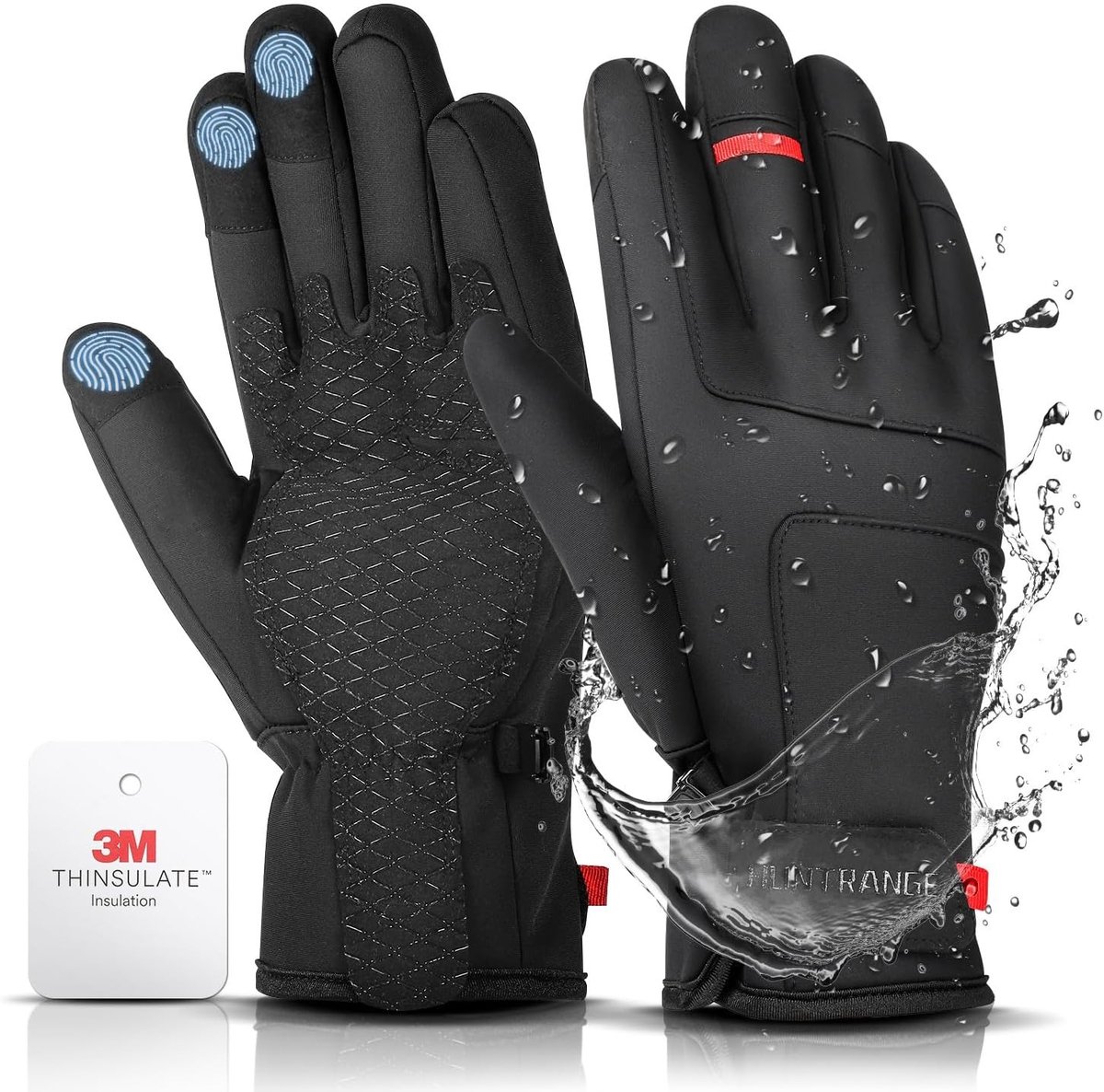 Waterdichte Winterhandschoenen voor Mannen, Thermische Fietshandschoenen met Touchscreen, Ideaal voor Skiën, Hardlopen en Autorijden, Zwart
