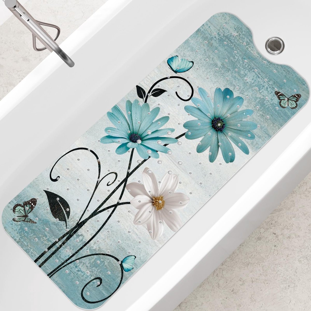 Omgoods - Antislip Badmat met Madeliefjesprint (100 x 40 cm)