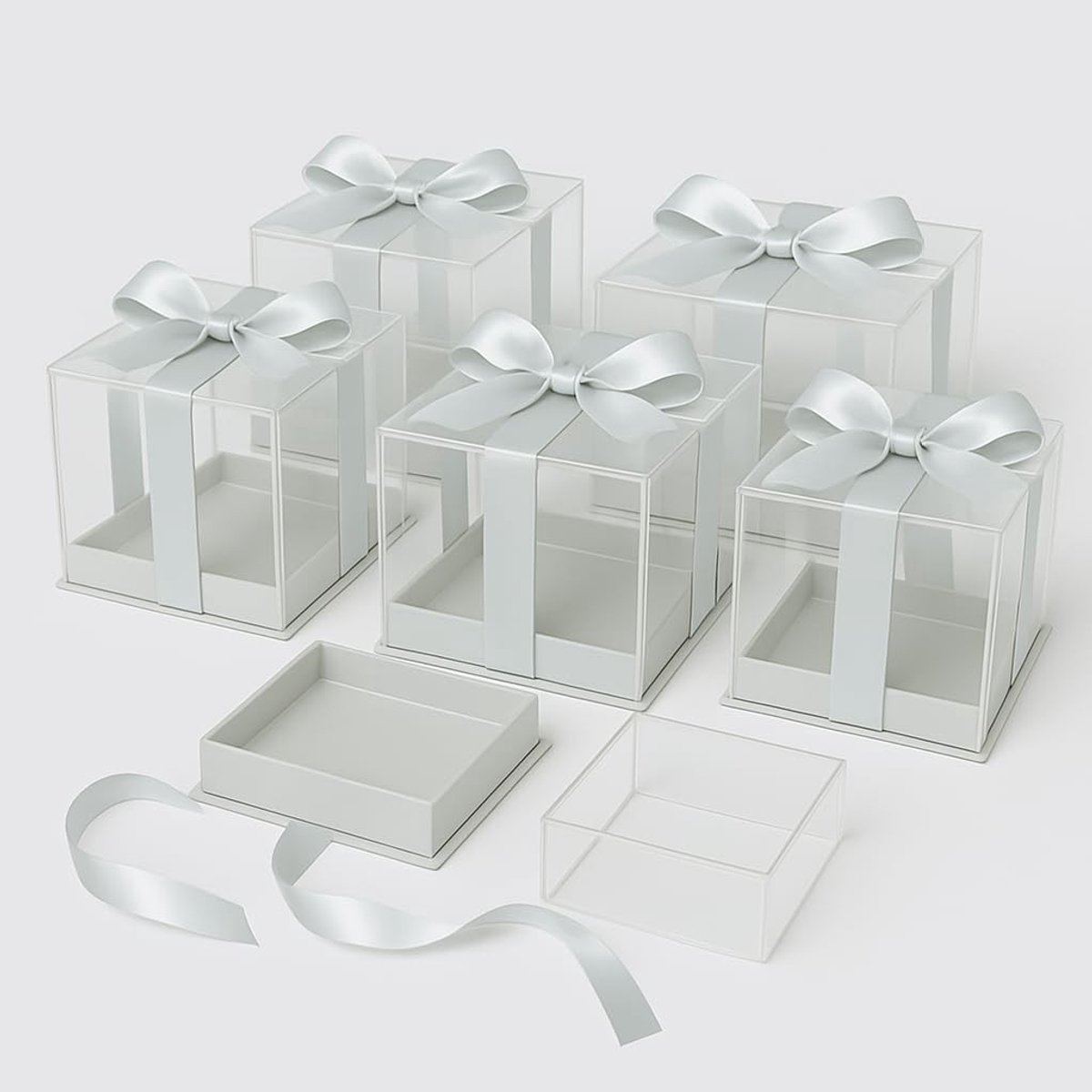 Omgoods - Set van 6 Elegante Zilveren Acryl Geschenkdozen met Dekkend Deksel