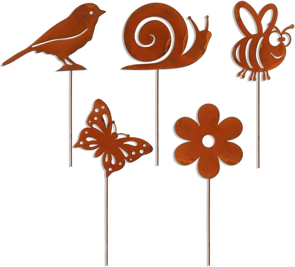 Omgoods - 5 Delige Tuin Decoratie Set met Metaal Figuren