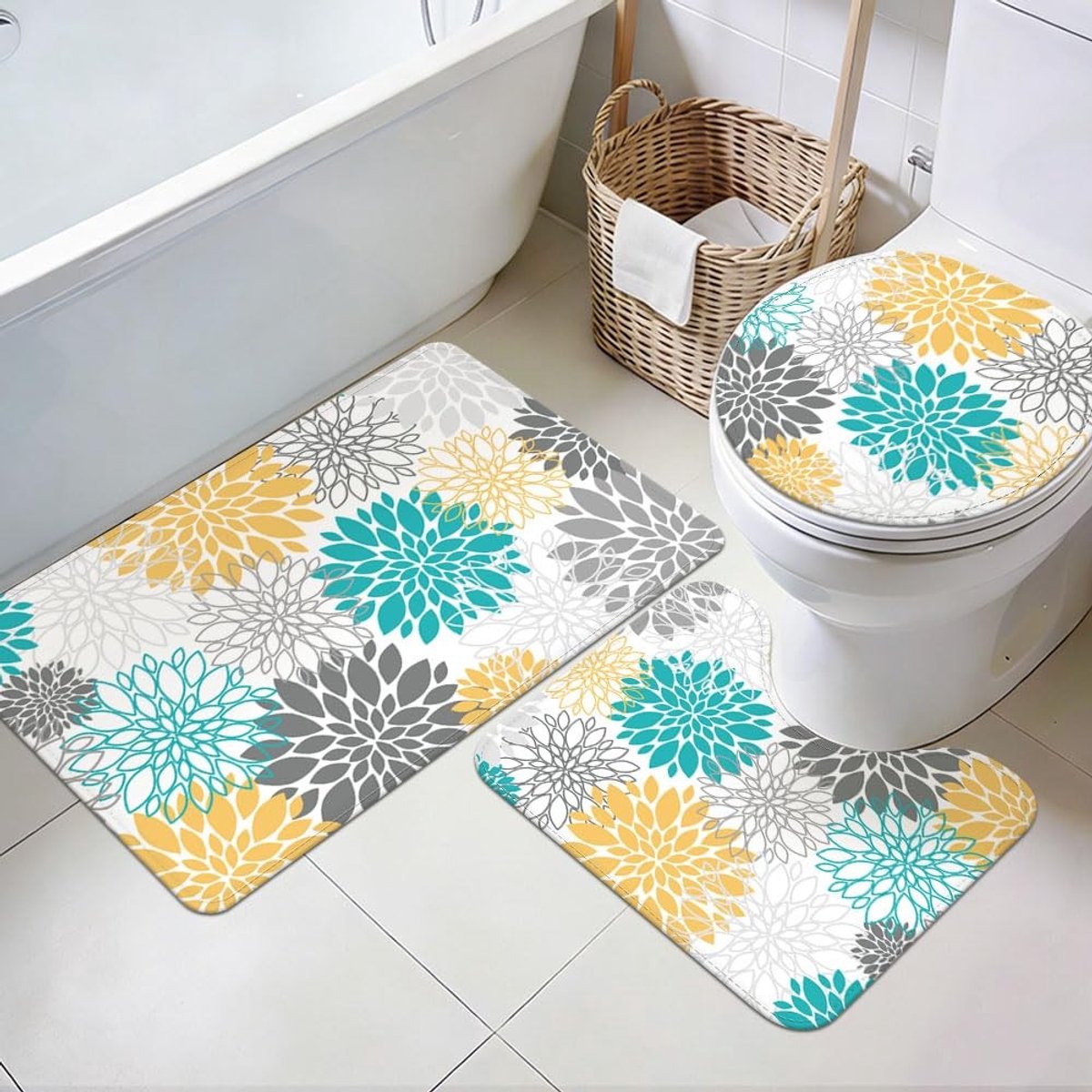 Omgoods - Set van 3 Wasbare Badmatten in Boheemse Stijl met Antislip