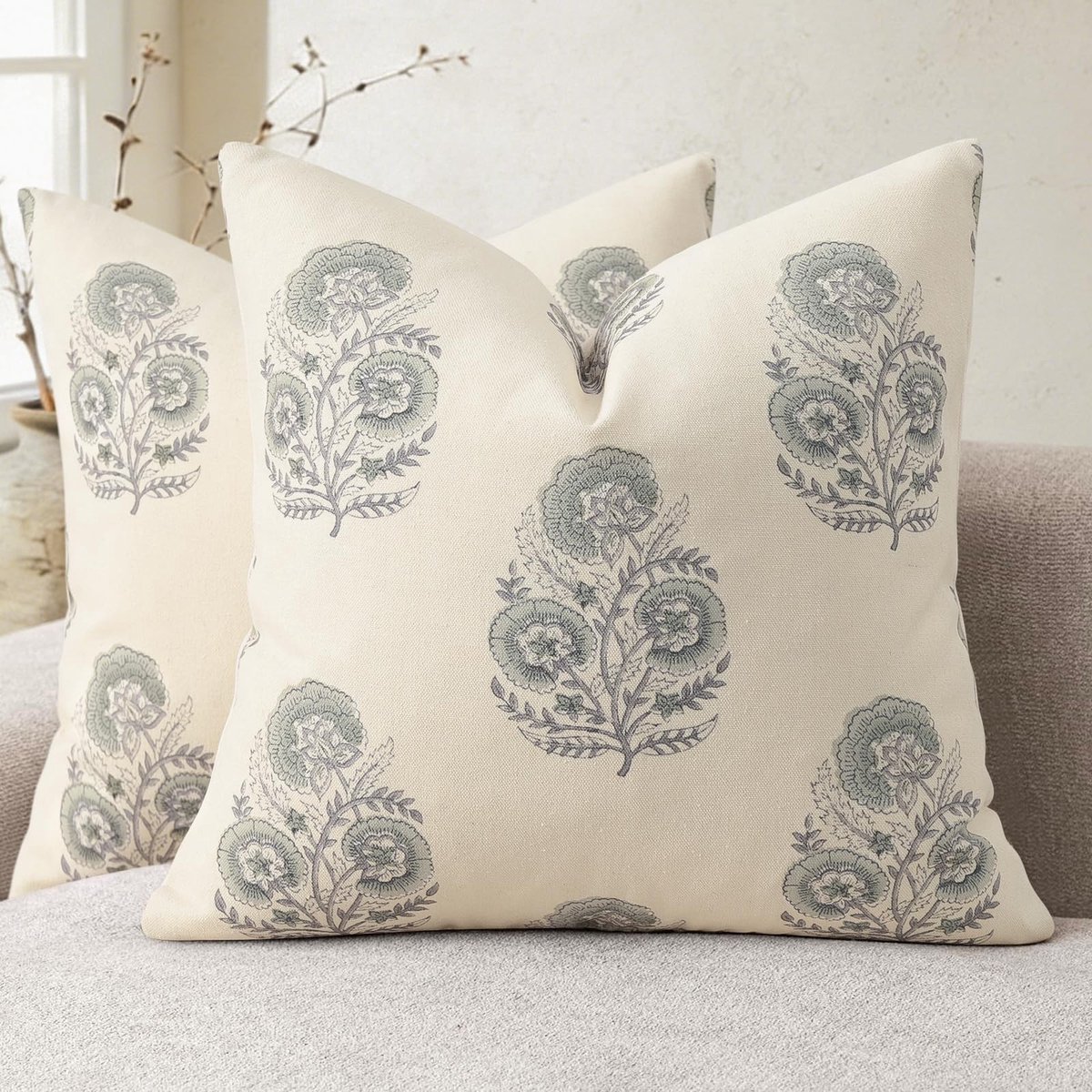 Omgoods- Kussenhoes Vintage Bloemendruk - Set van 2 - 40x40 cm - Decoratiekussens - Bankkussens - Modern Design - Machinewasbaar - Decoratiekussen