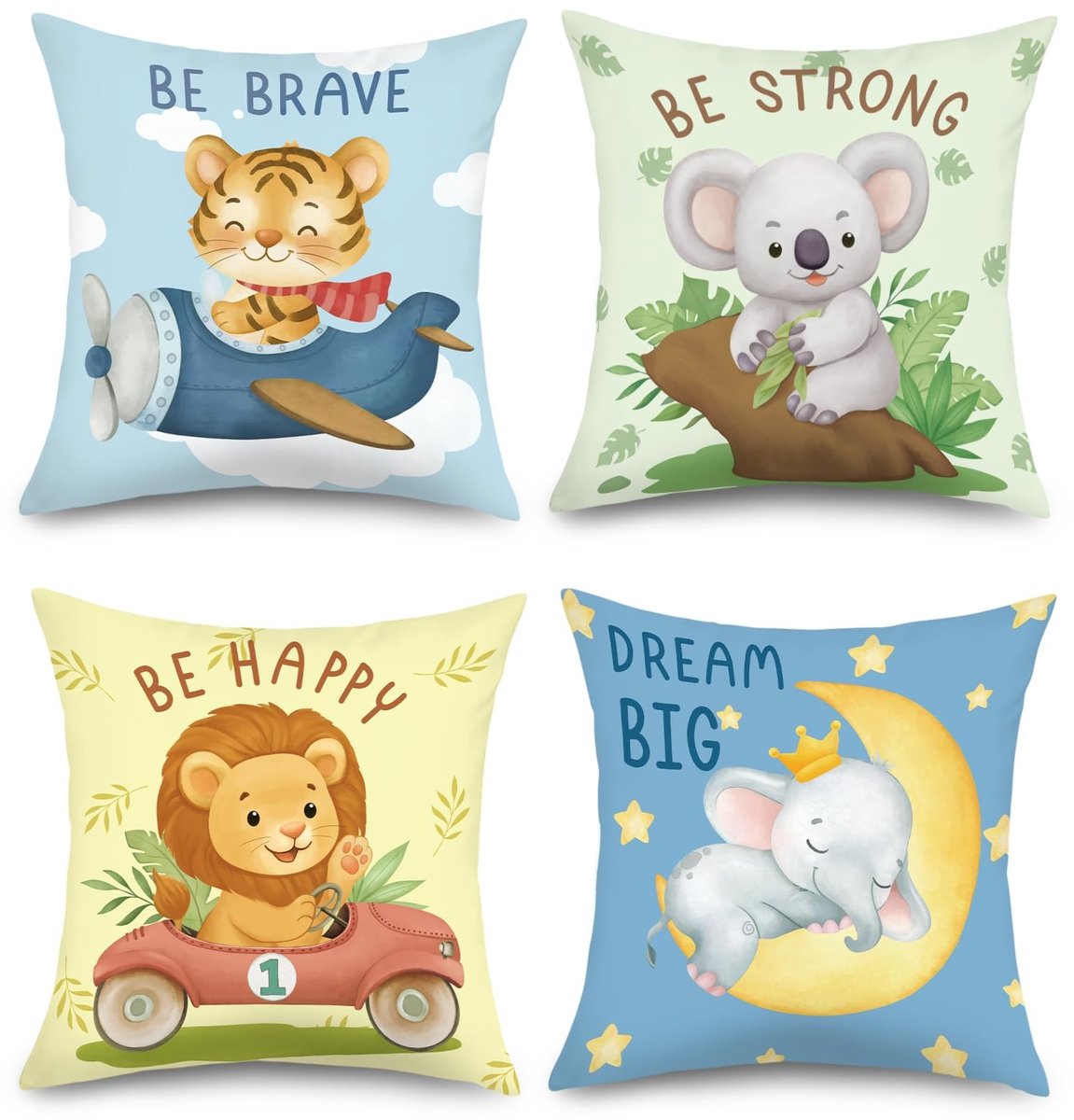 Omgoods - Set van 4 Kinder Kussenhoezen 45 x 45 cm met Dieren