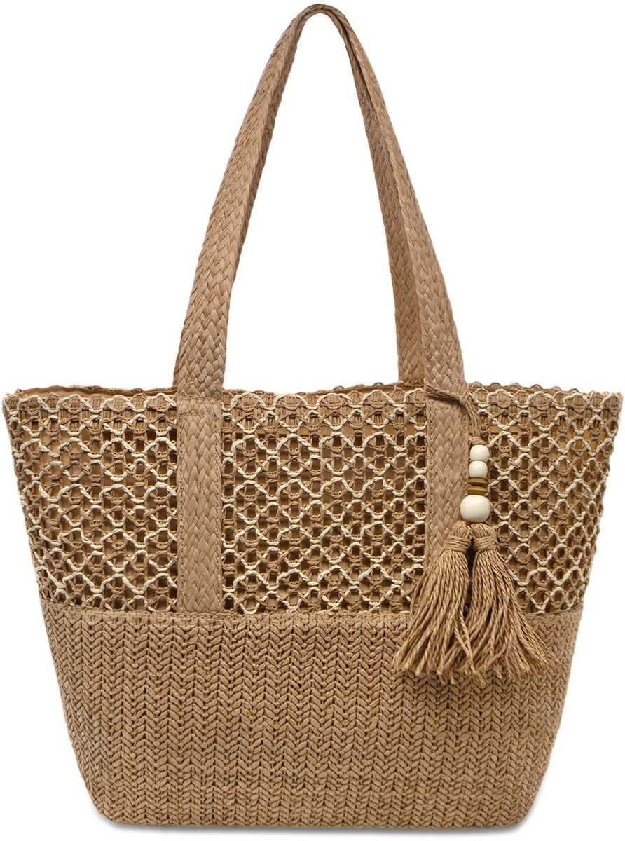 Omgoods - Vouwen Stro Strandtas met Rits voor Vrouwen