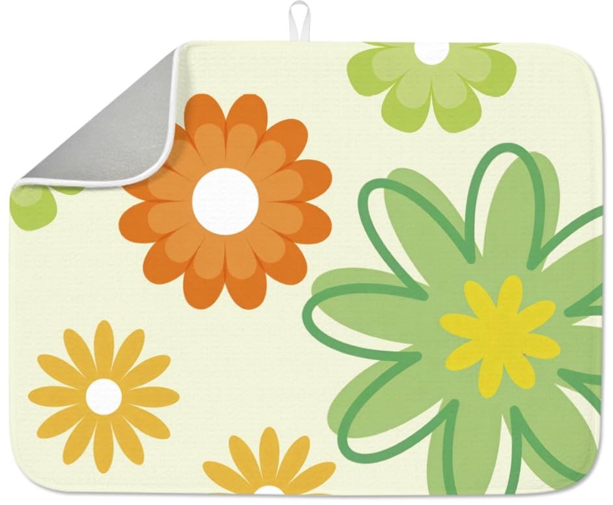 Omgoods - Grote Bloemen Afwasmat voor Aanrecht 45 x 50 cm - Waterabsorberend en Hittebestendig