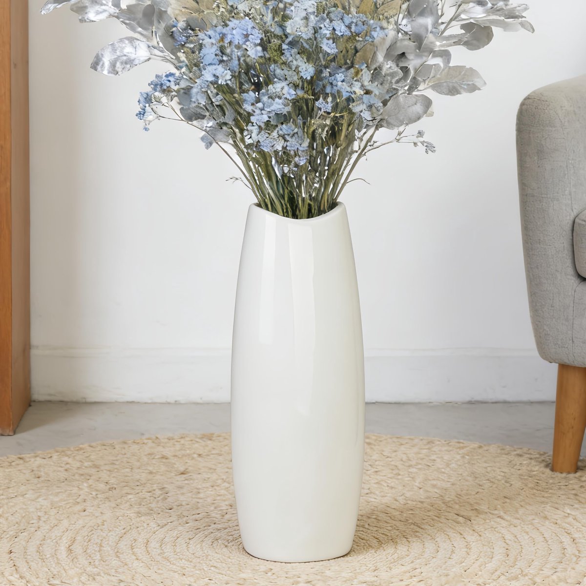 Omgoods - Witte Keramische Vloervaas 40 cm voor Bloemen