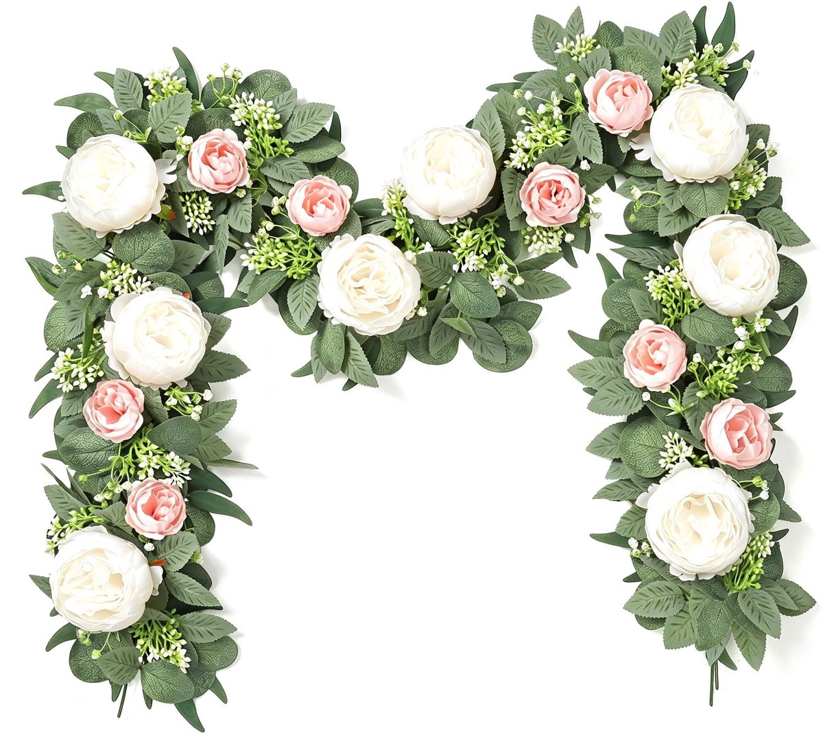 Omgoods - Set van 2 Kunstmatige Eucalyptusbloemen met Pioenrozen voor Decoratie
