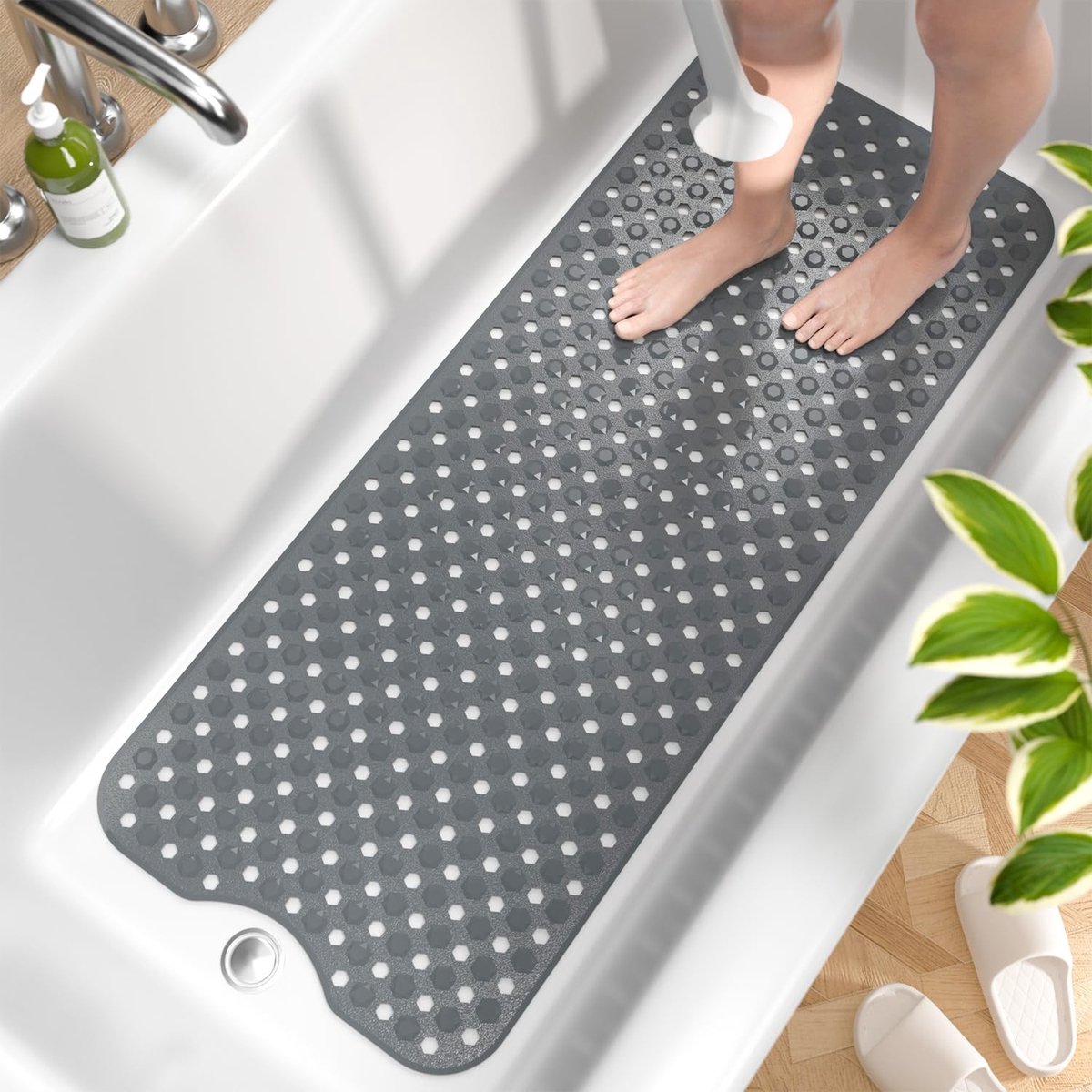Omgoods - Antislip Badmat 101 x 40 cm in Antraciet